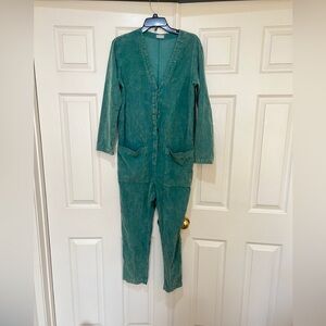 Aquarius Cocktail corduroy‎ Distressed Green vintage Vibe Jumpsuit Romper medium